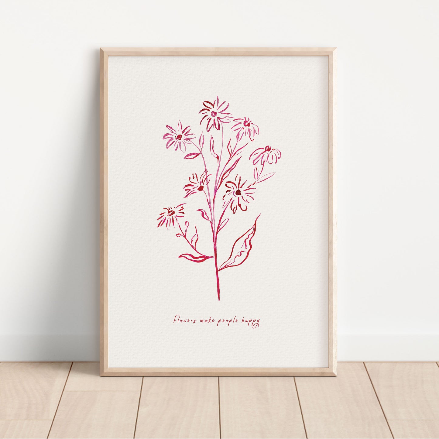 flowers make people happy simple linear pink flowers art print