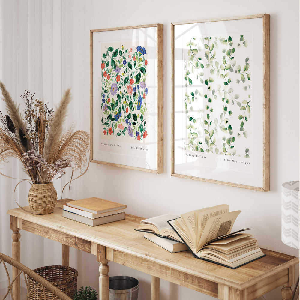 art print style inspiration, gwynneth florals paired with fading foliage art print 