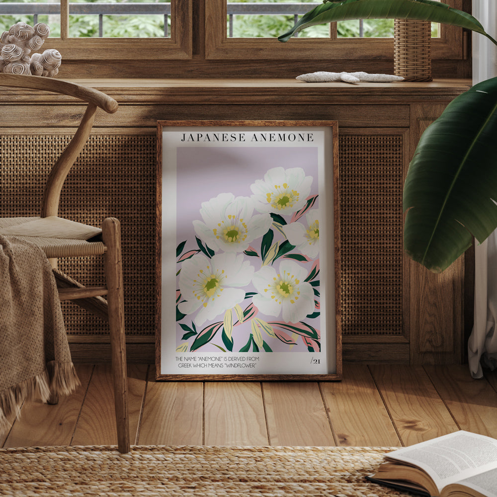 japanese anemone flower print for bedroom- living room space  
