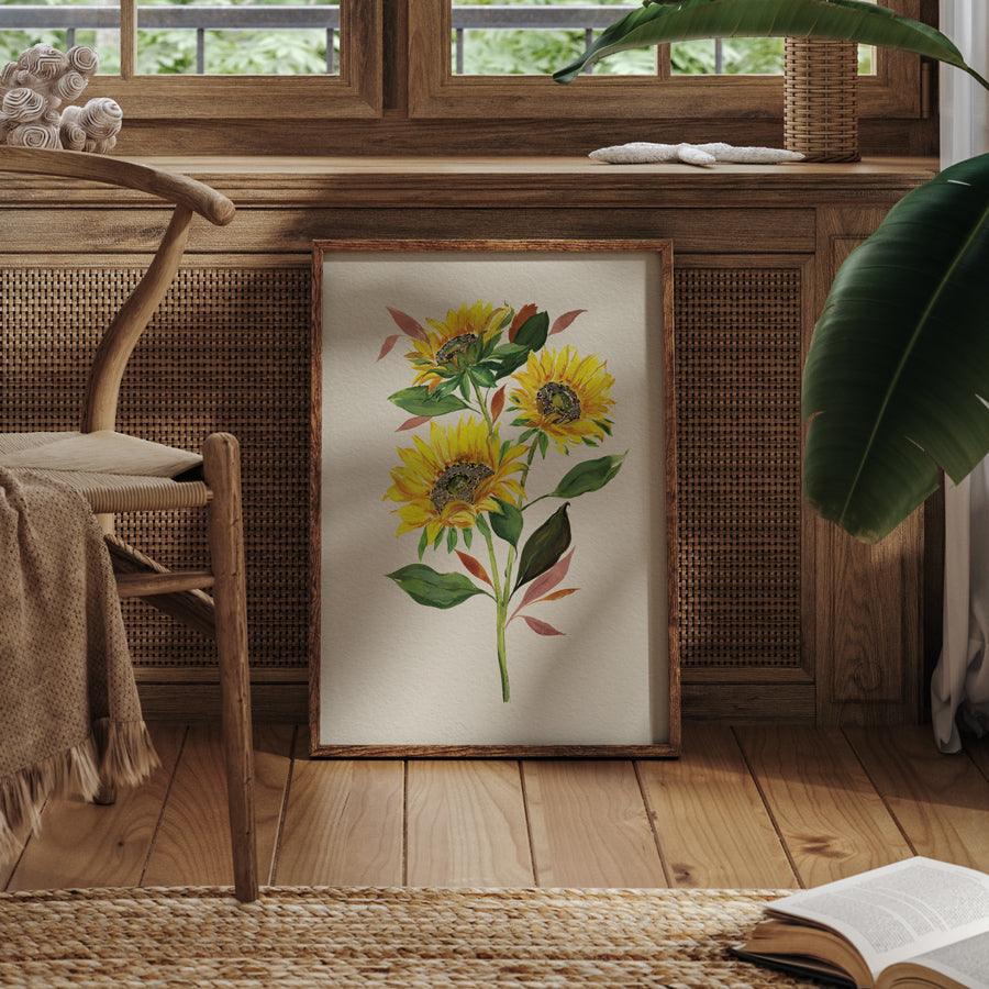 sunflower wall art on neutral background 