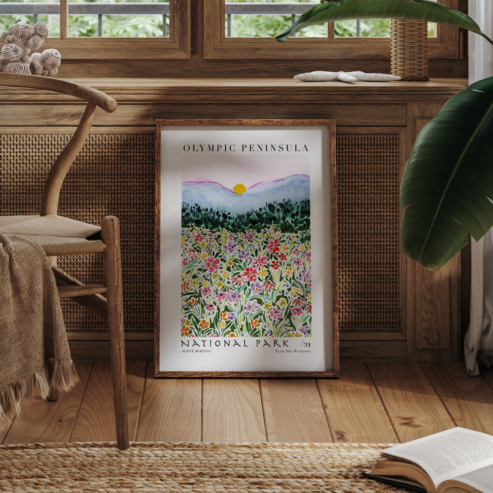 colourful floral landscape print for living room space