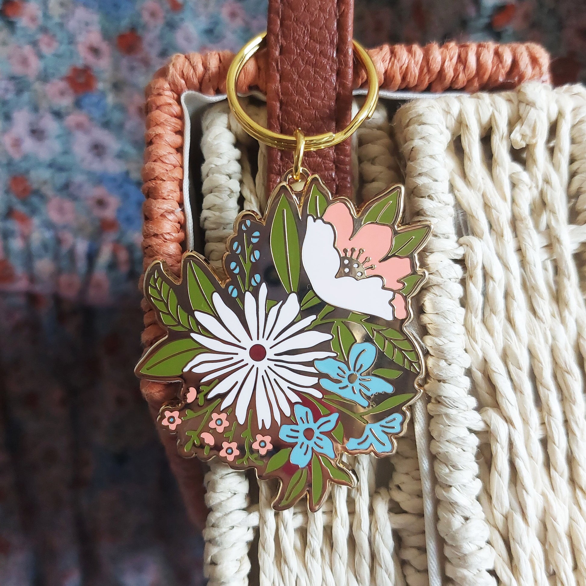 floral keyring styled on bag 