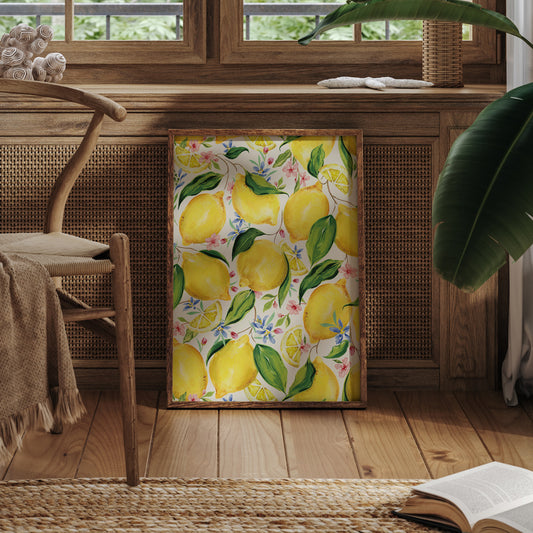 bright summery fresh lemon print for kitchen walls