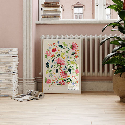 pink gouache floral wall art for home