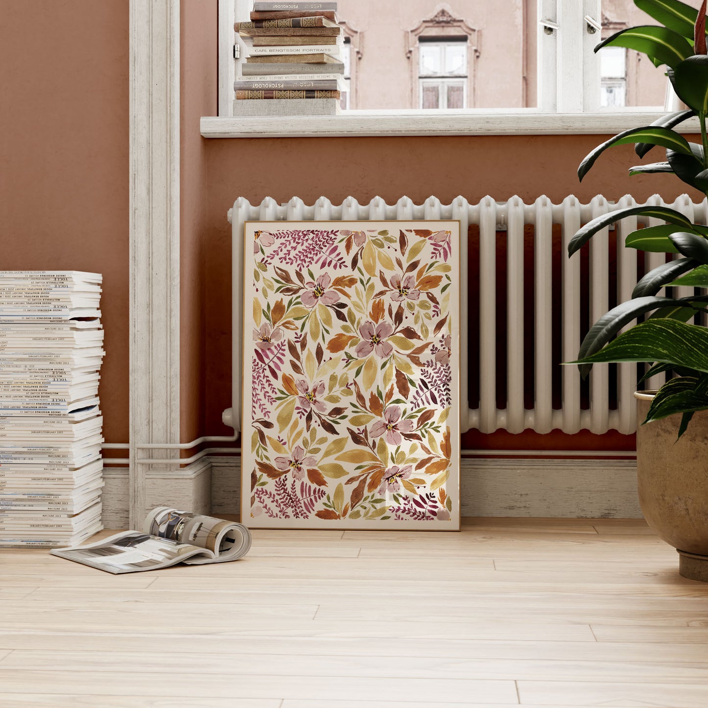 autumnal floral patterned wall art for living room, bathroom, bedroom.