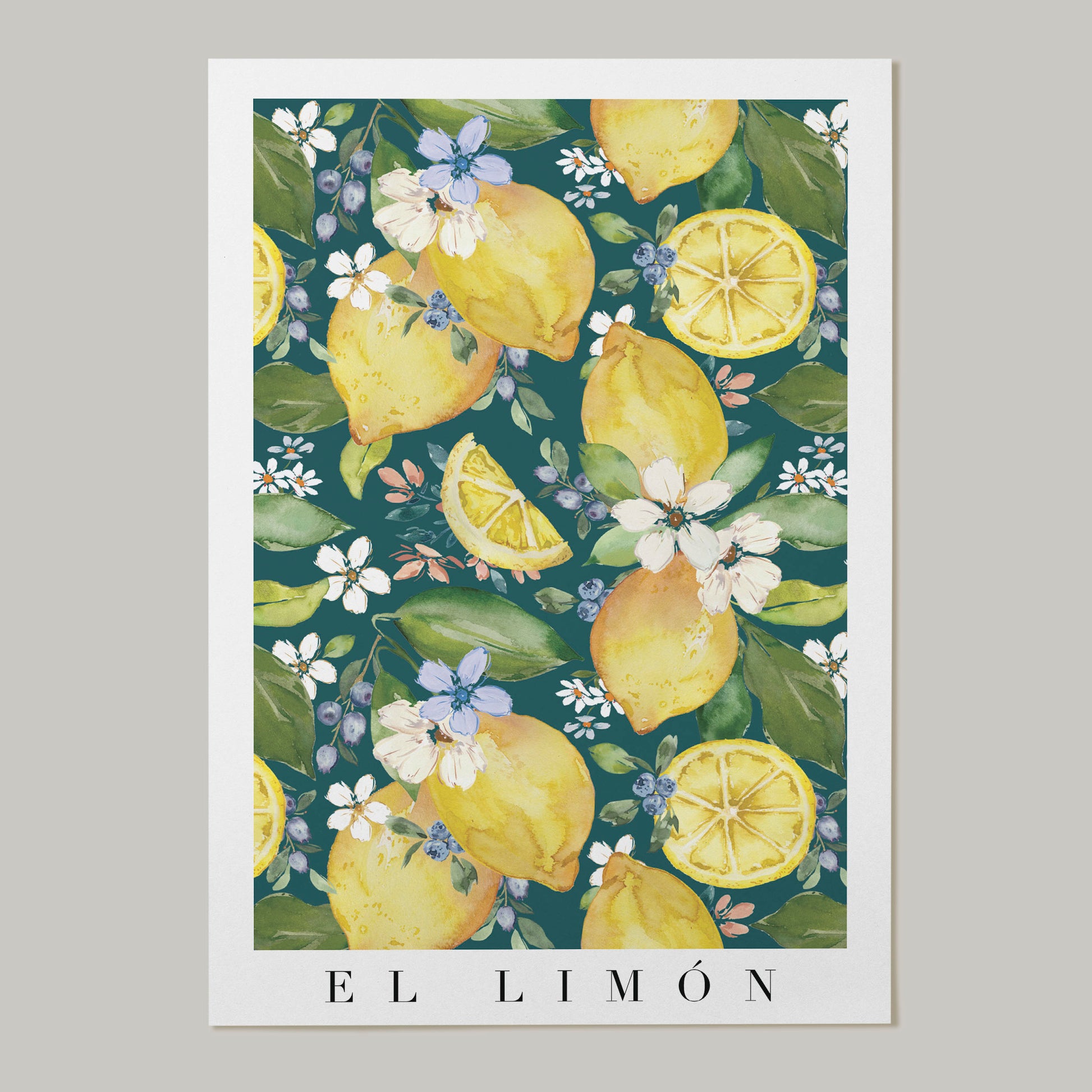 navy lemon fruit print for kitchen 
