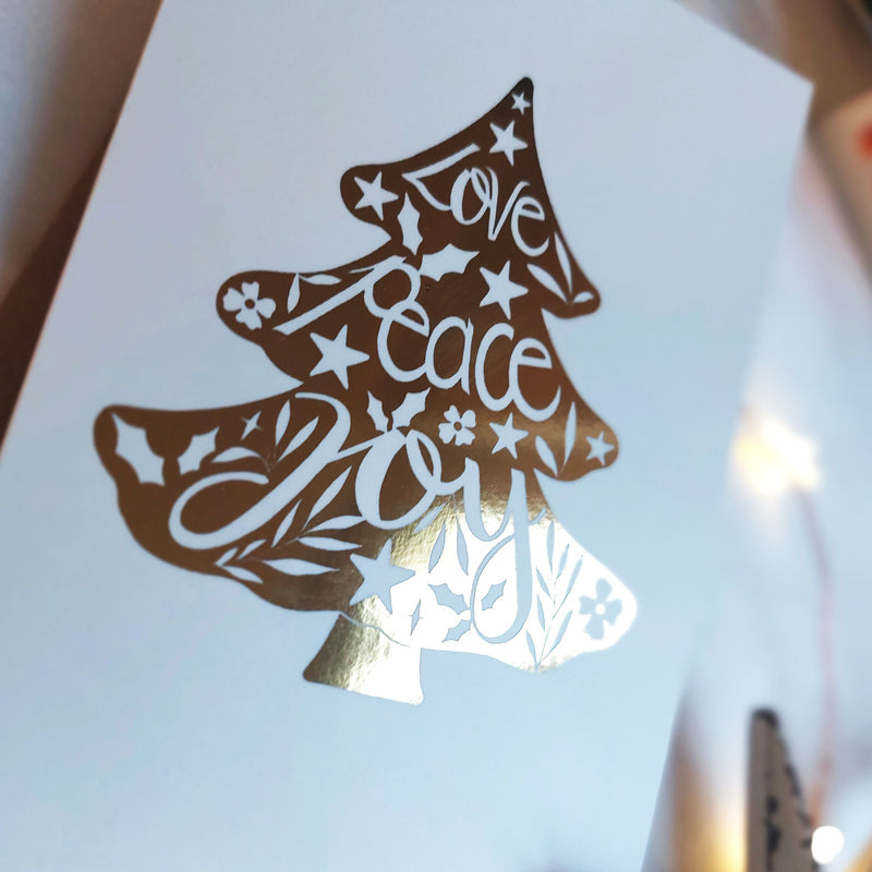 gold foil christmas tree a6 card 