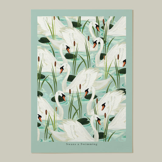 swan gouache painted pattern art print 