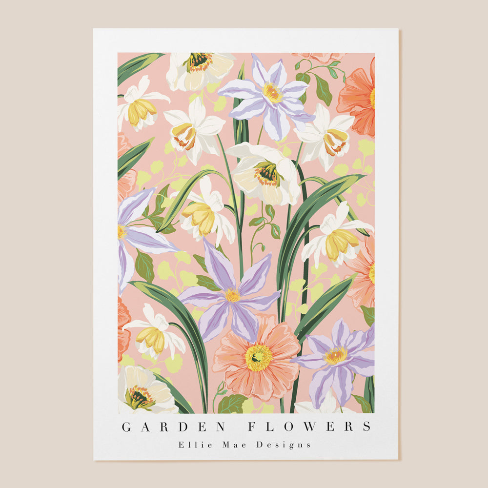 colourful digital style flower art print