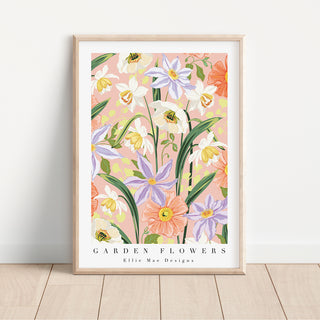 garden flowers bold pink floral art print 