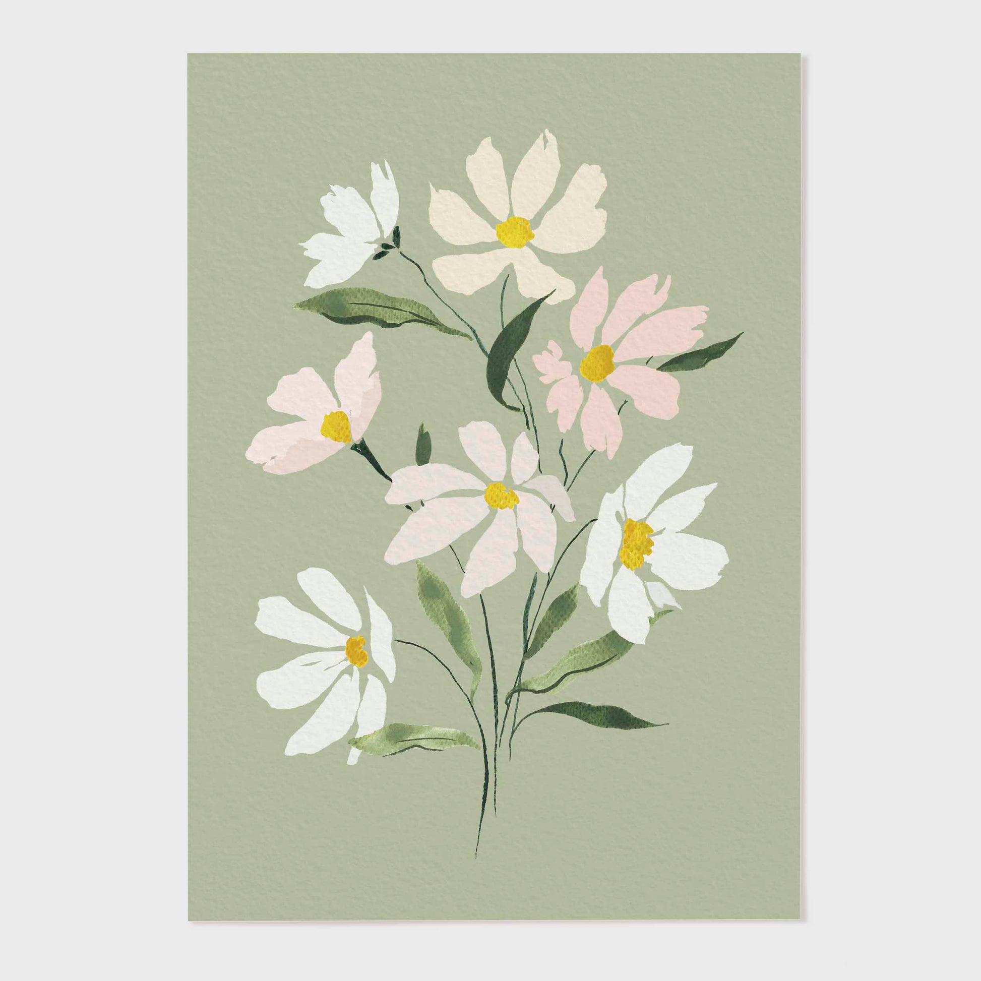 a4 and a3 wildflower print sage green and white 