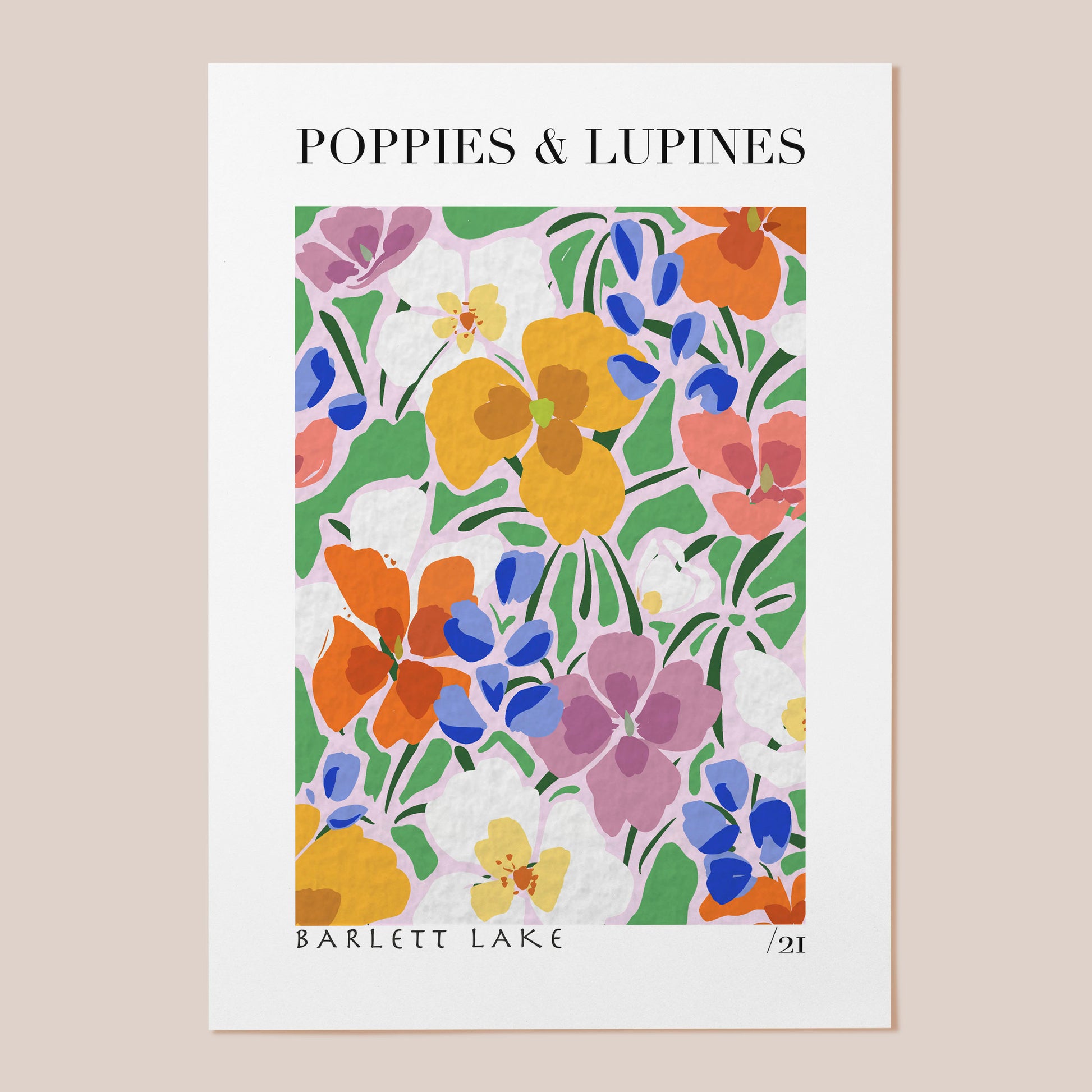 poppy and lupin floral wildflower art print 