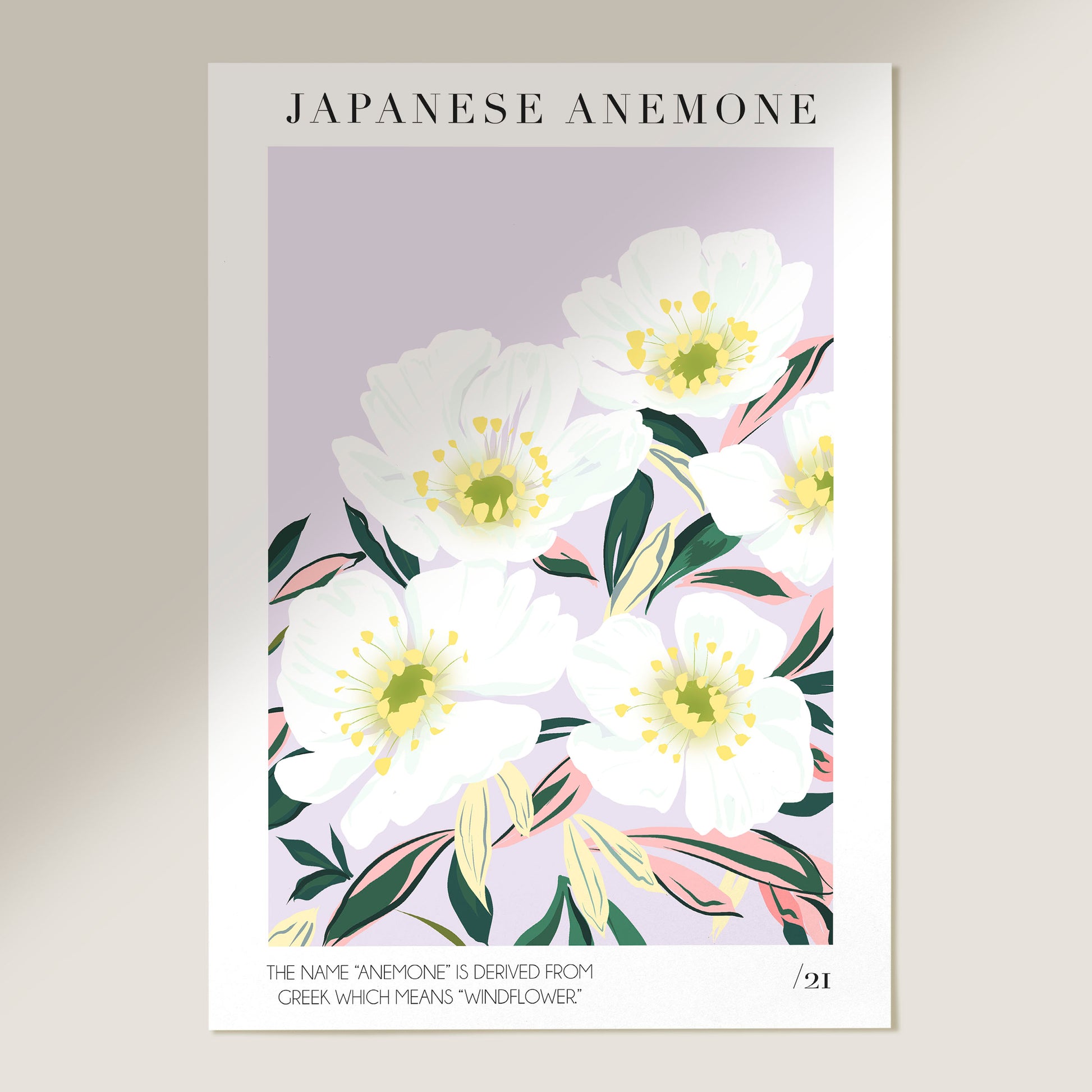 japanese anemone flower lilac art print 