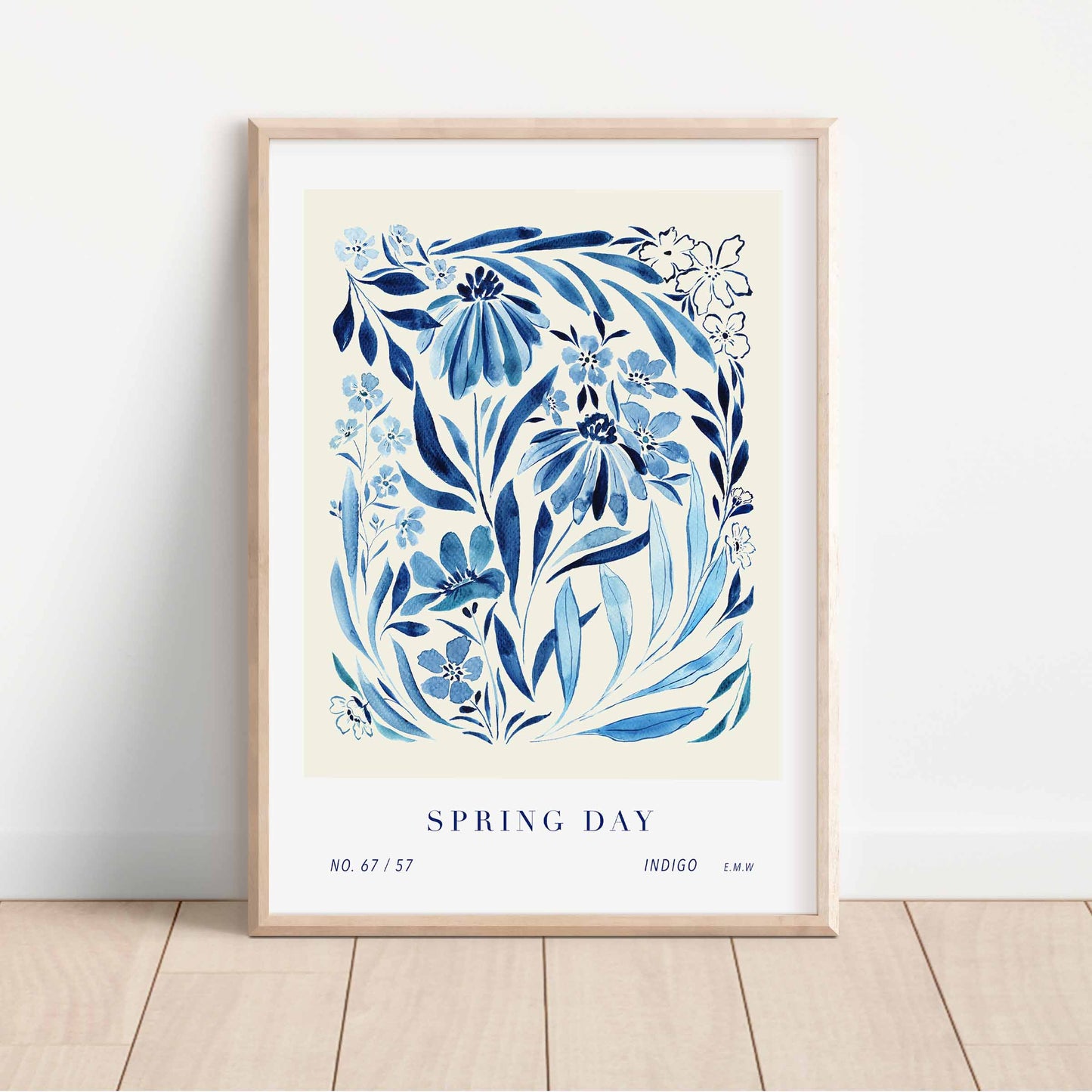 spring day navy blue inky floral art print 