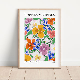 abstract poppy and lupin flower art print 