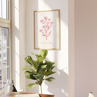 linear pink flower wall art a4 and a3