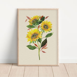 sunflower wall art on neutral background 