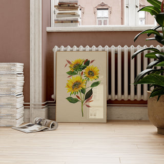 sunflower wall art on neutral background 