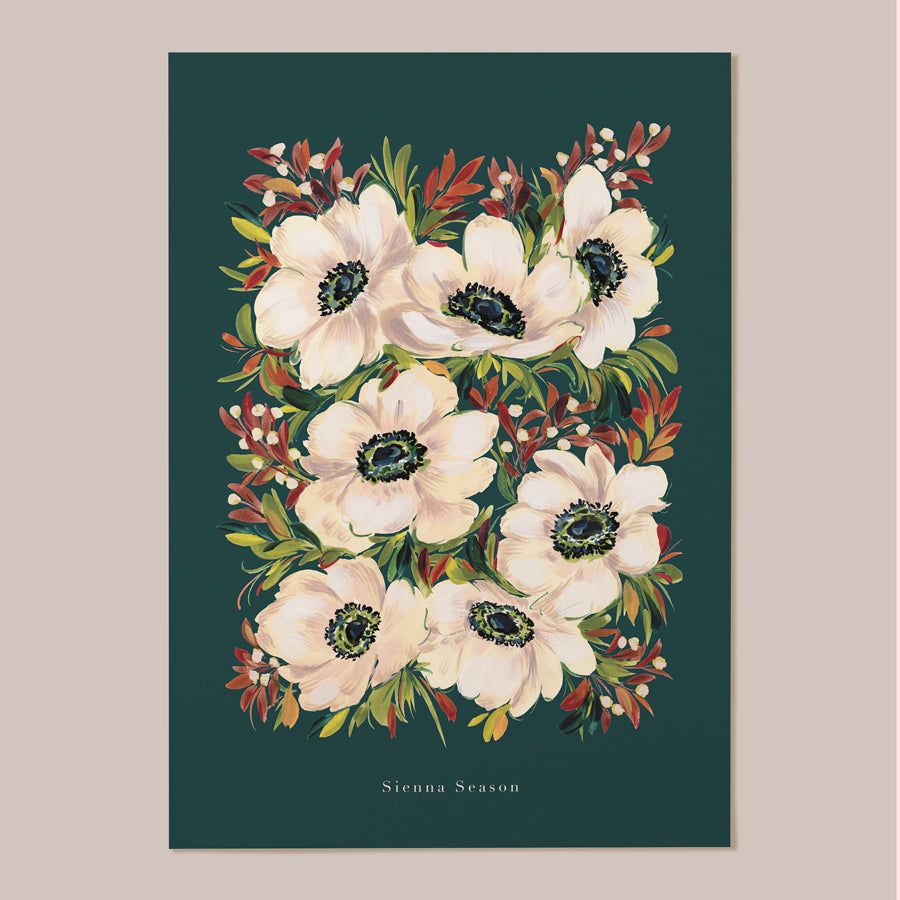 beige anemone flower print 