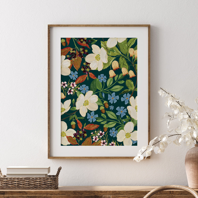 cottage style art print, floral patterned print 